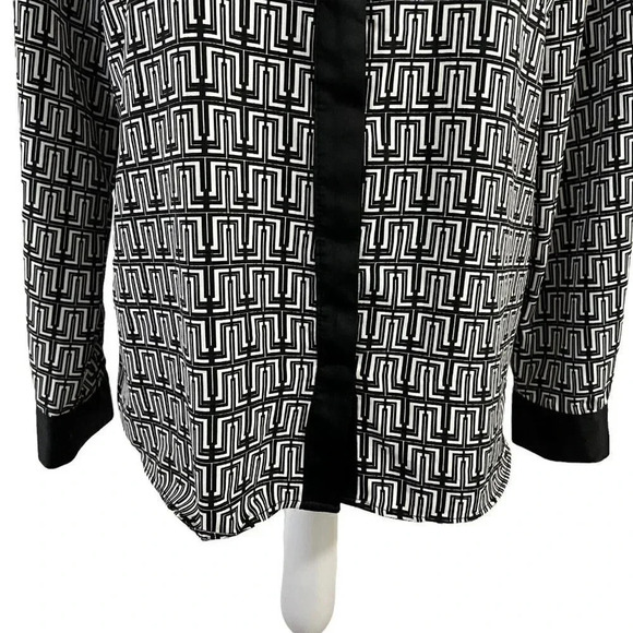 Ellen Tracy Black and White Button Up Shirt Blouse Large Zig Zag Striped Stripes - Picture 6 of 9